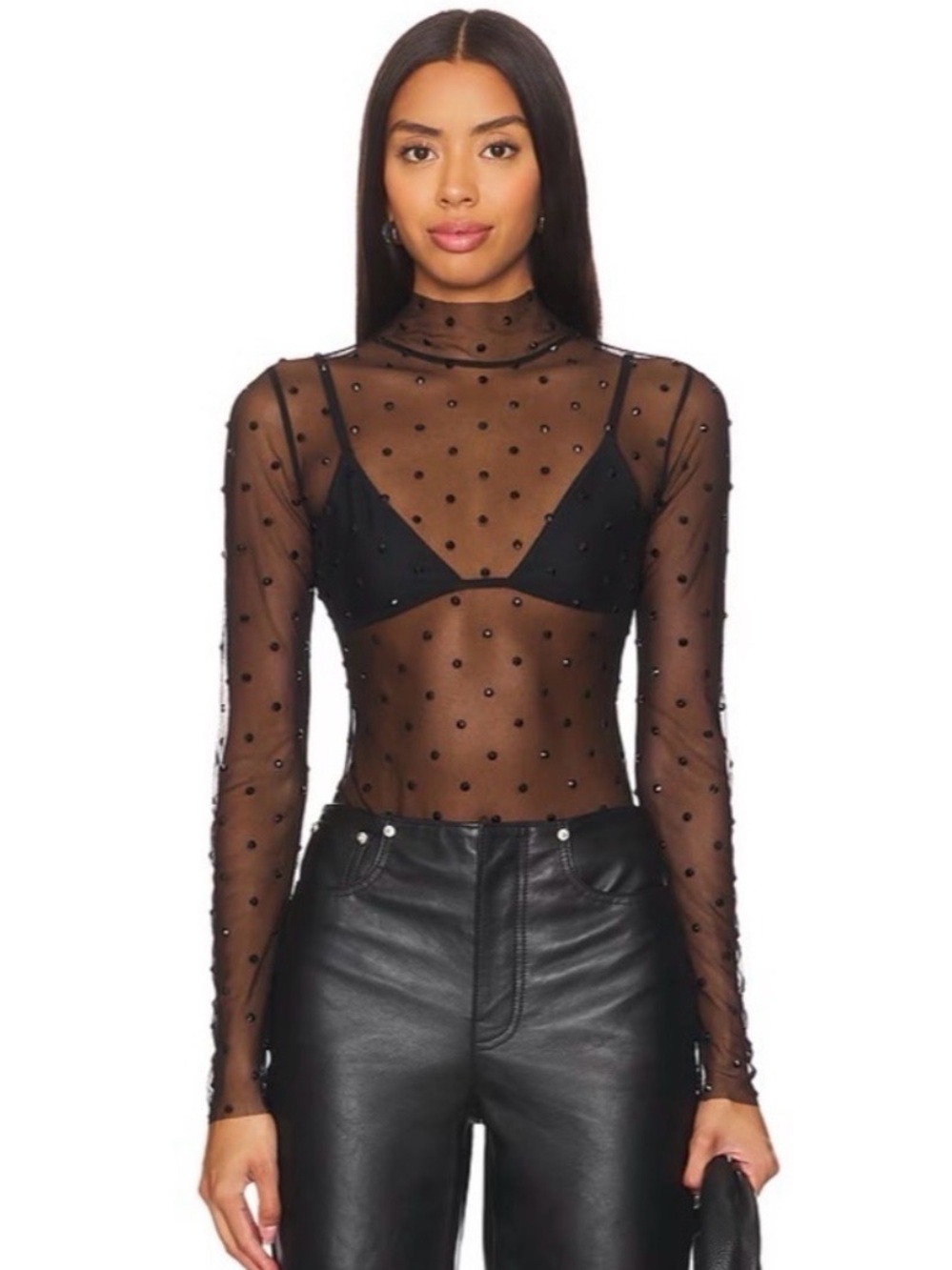 NWT Retrofete Lilith Black Mesh Embelished Top M